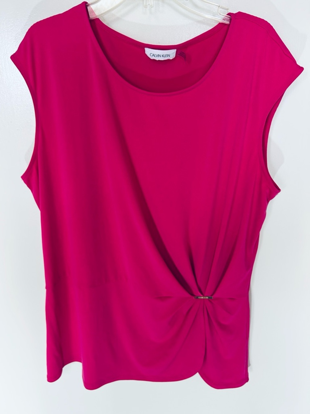 Calvin Klein Women's Hot Pink Twist-Front Sleeveless Blouse, Size XL